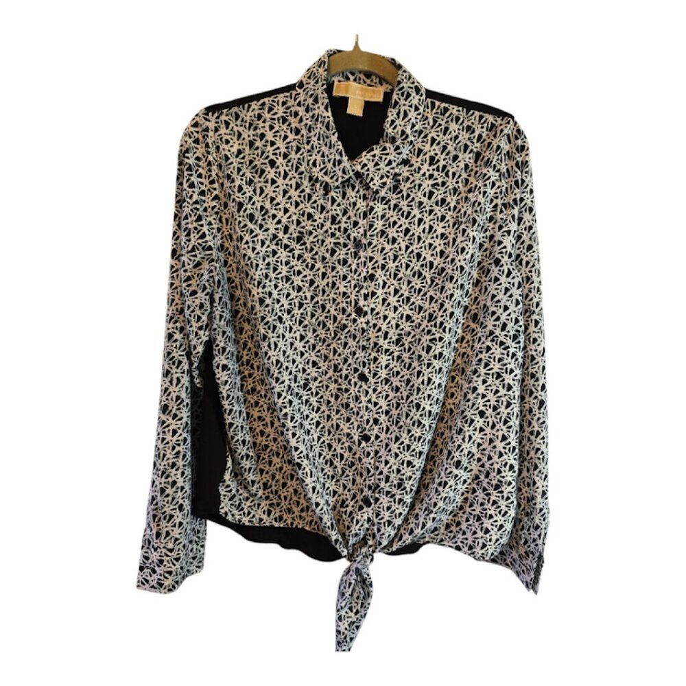 MICHAEL KORS SIZE LARGE BUTTON-DOWN LONG SLEEVE SHIRT NAVY BLUE WHITE